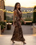 ZARA | Animal Print Halter Maxi sa Cowl Drapery