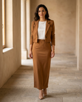 MIRA | Smeđi Komplet — Cropped Blazer + Maxi Suknja