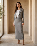 DORA | Sivi Komplet — Cropped Blazer + Maxi Suknja