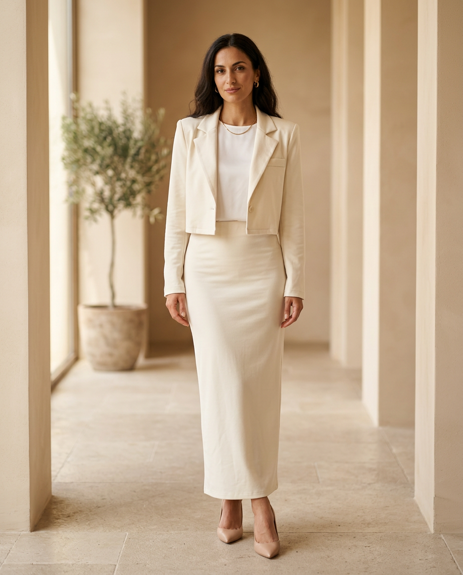 SAFIJA | Vanilla Komplet — Cropped Blazer + Maxi Suknja