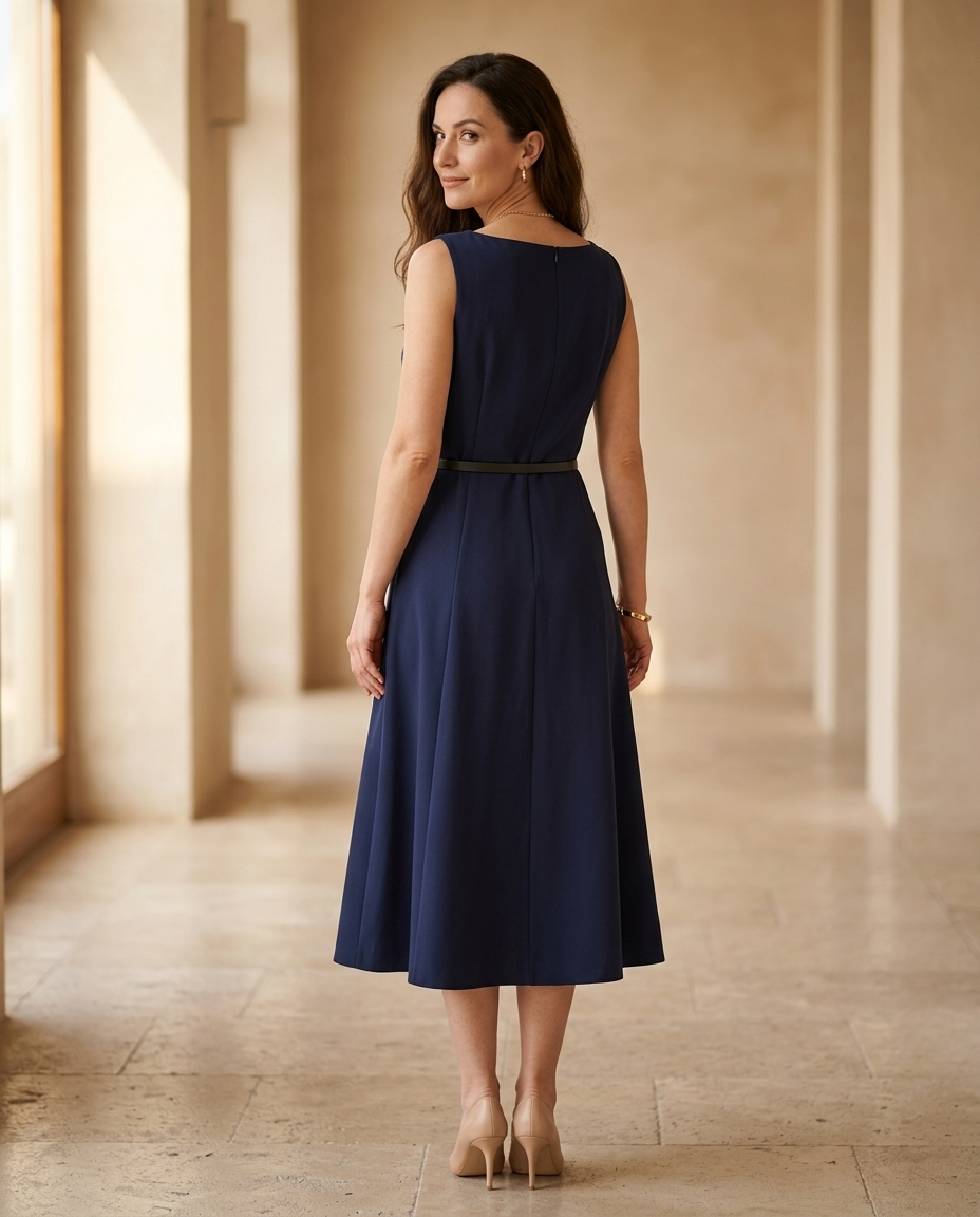 LIDA | Navy Klasik Midi Haljina sa Pojasem
