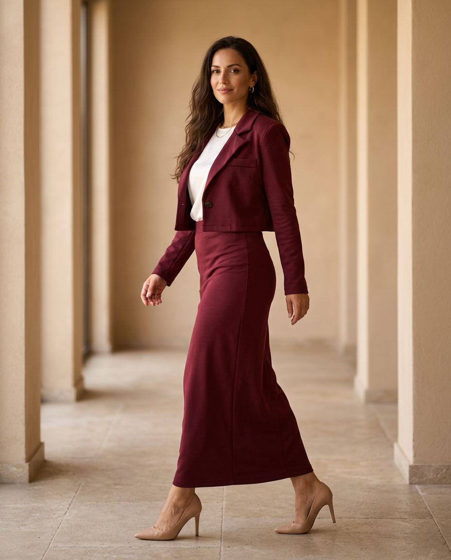 TIJANA | Vinski Komplet — Cropped Blazer + Maxi Suknja