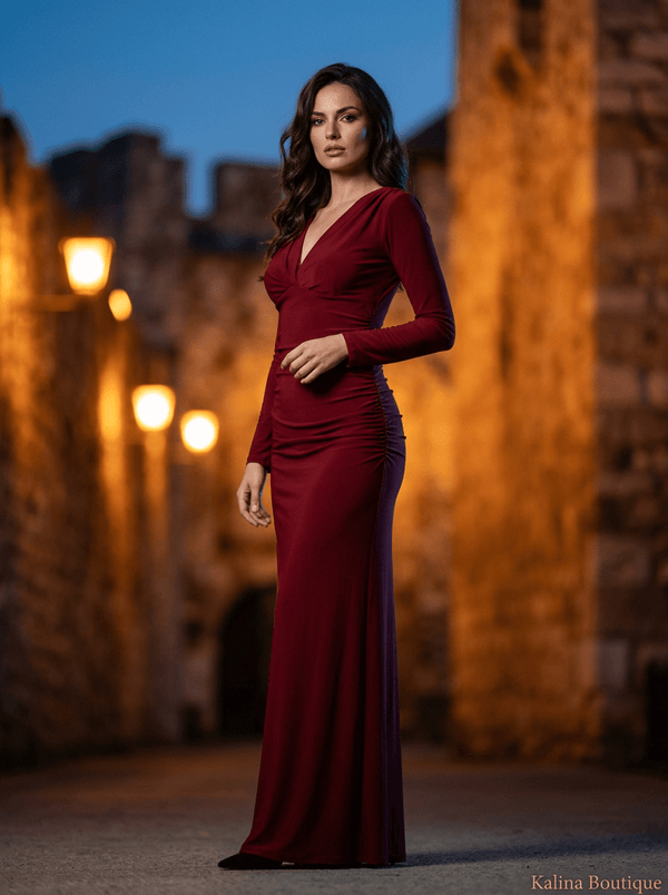 AIDA | Bordo Velur Maxi sa Dugim Rukavima