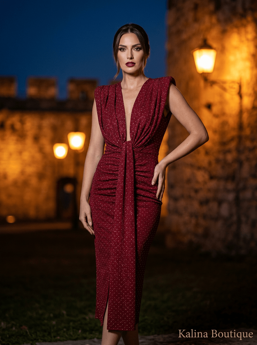 ANA | Crvena Midi sa Glitter Detaljem