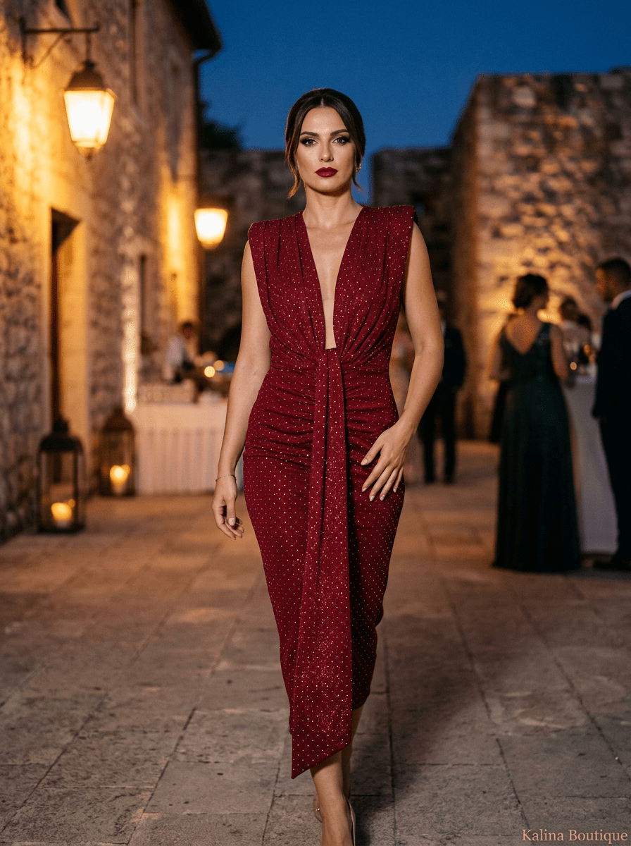 ANA | Crvena Midi sa Glitter Detaljem