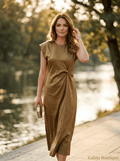 DUNJA | Bronzana Satenska Midi sa Čvorom - Kalina Mode