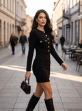 GOLD DETAIL NOIR | Elegantna Bodycon Haljina sa Dugmadima