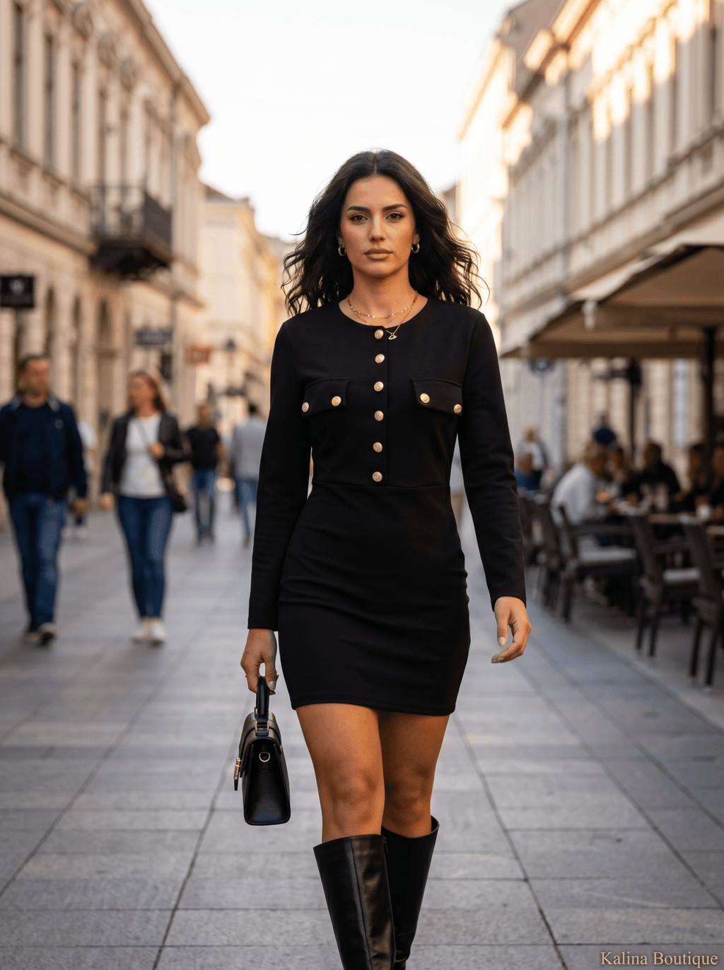 GOLD DETAIL NOIR | Elegantna Bodycon Haljina sa Dugmadima