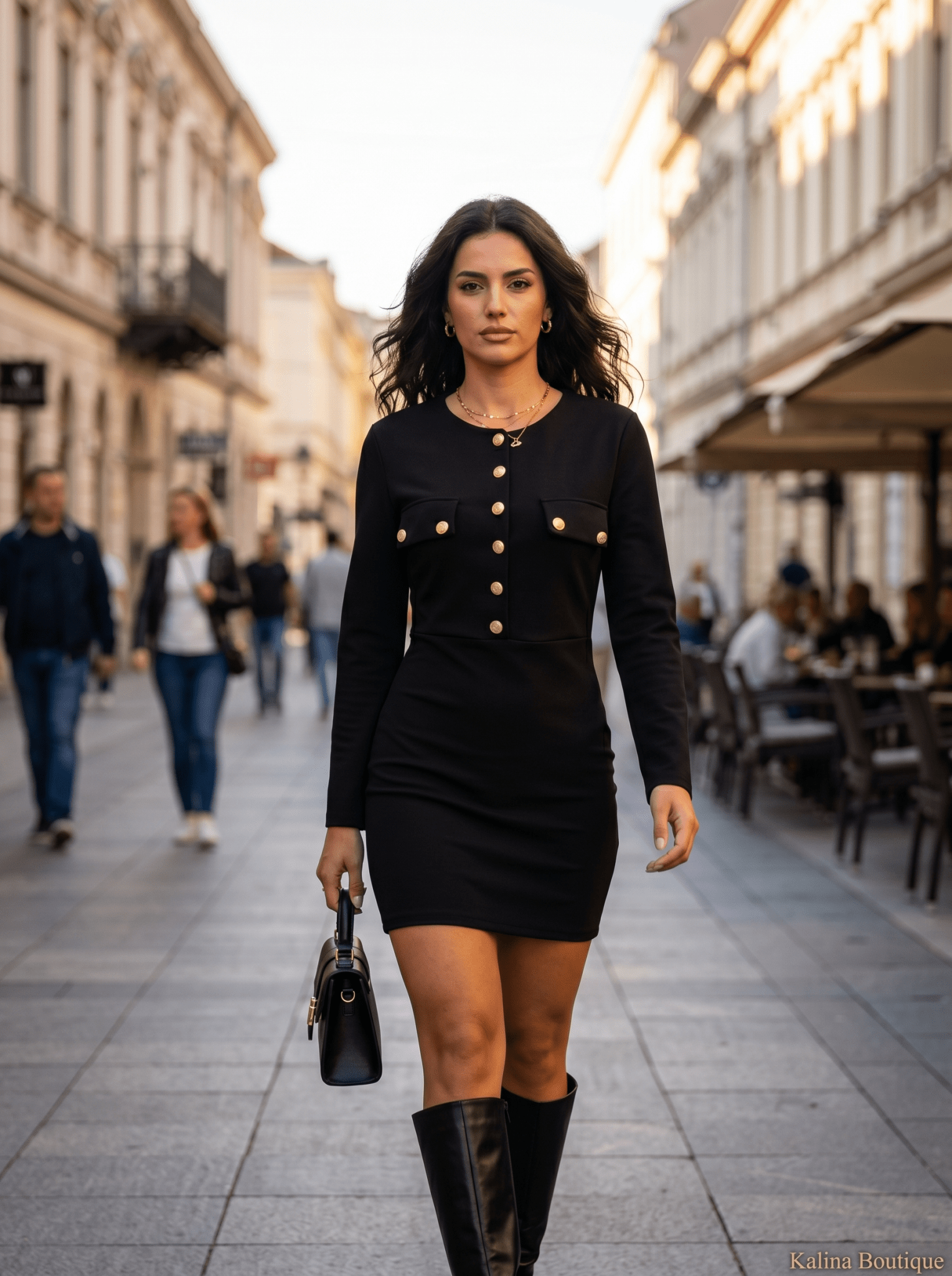 GOLD DETAIL NOIR | Elegantna Bodycon Haljina sa Dugmadima