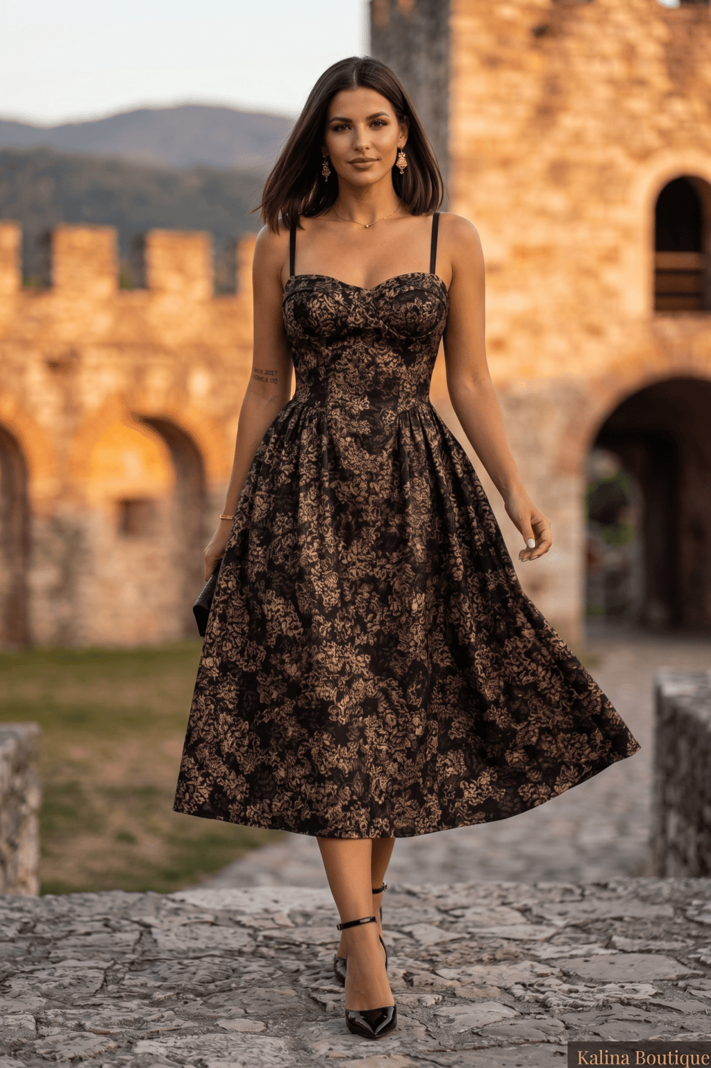 NOIR ELEGANCE | Elegantna Midi Haljina