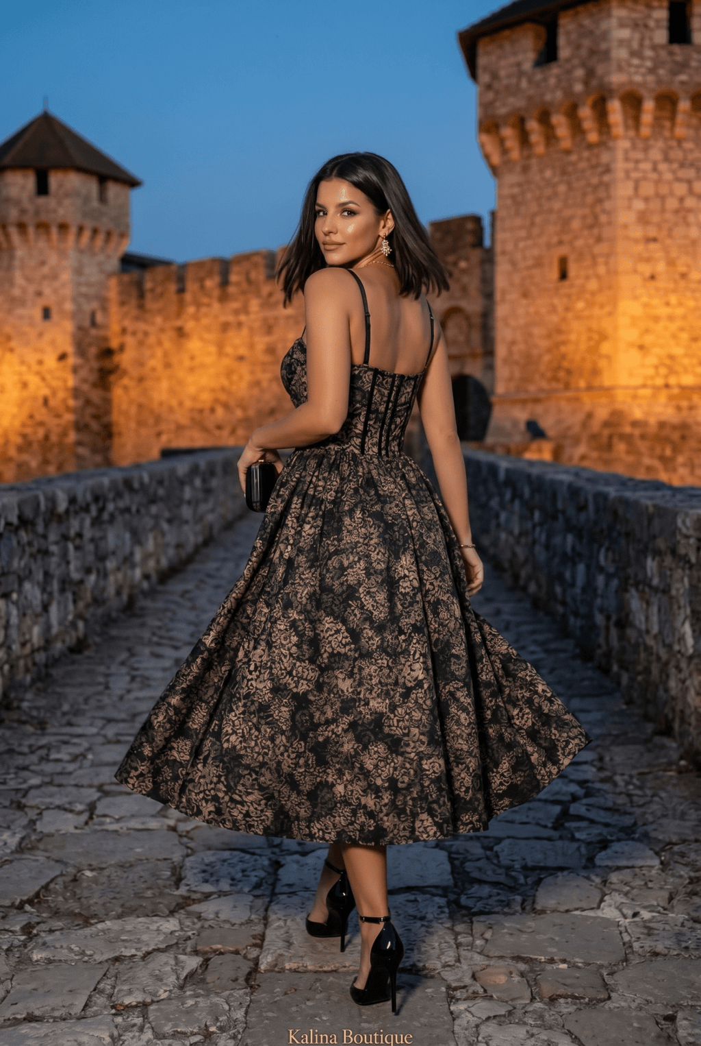NOIR ELEGANCE | Elegantna Midi Haljina