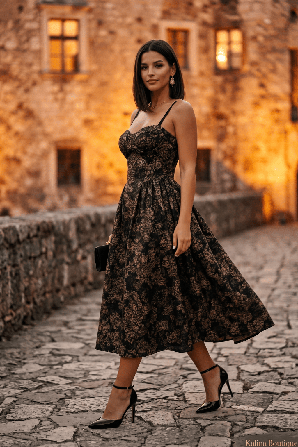 NOIR ELEGANCE | Elegantna Midi Haljina