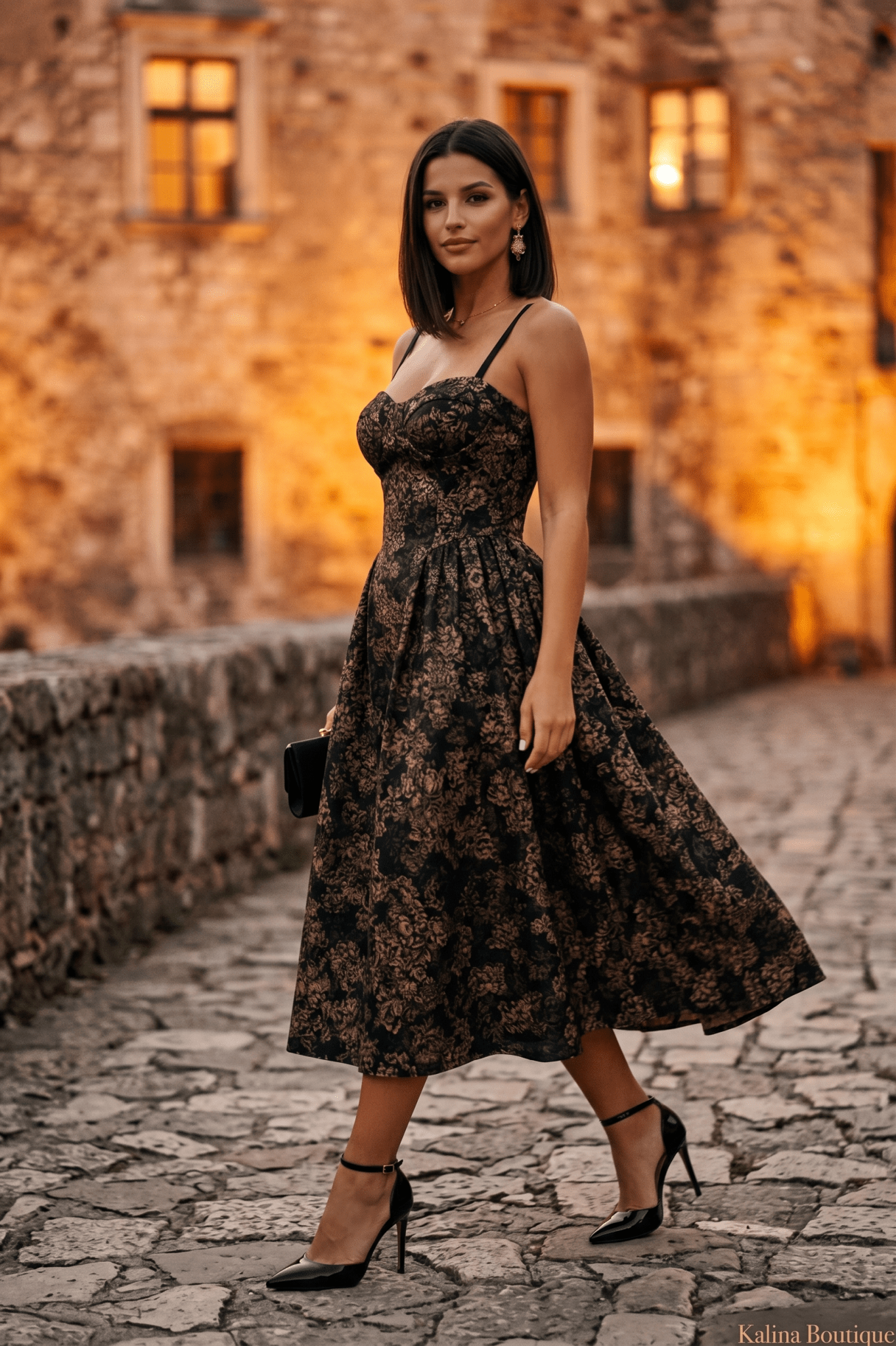 NOIR ELEGANCE | Elegantna Midi Haljina