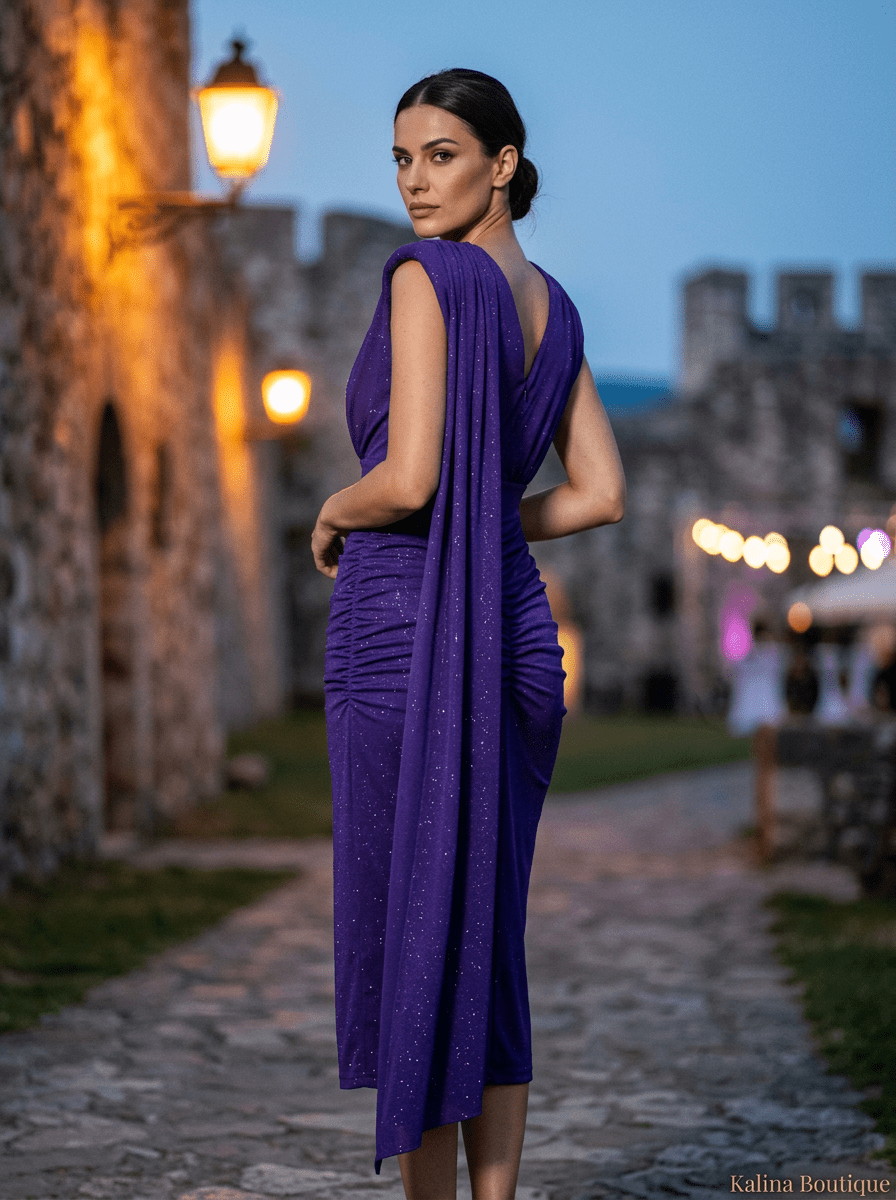 RIJANA | Ljubičasta Midi sa Glitter Detaljem
