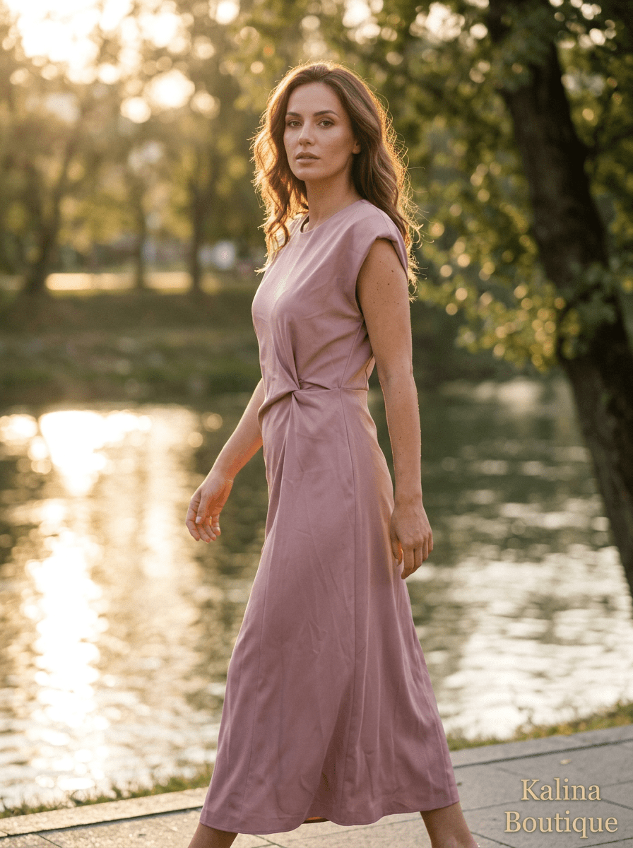 SOFIJA | Maxi Haljina sa Twist Detaljem — Puder Roze