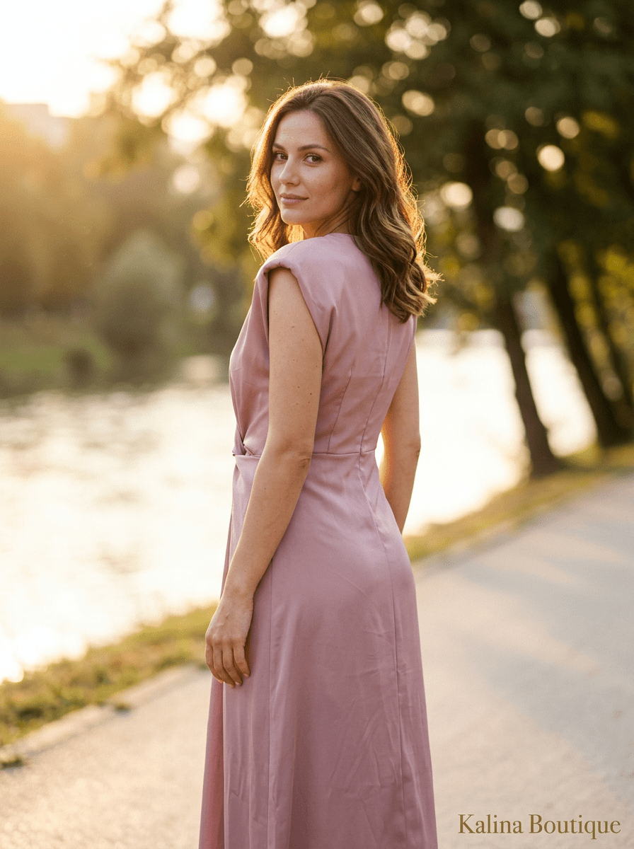 SOFIJA | Maxi Haljina sa Twist Detaljem — Puder Roze