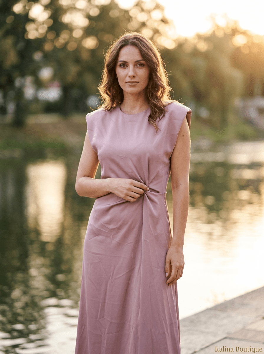 SOFIJA | Maxi Haljina sa Twist Detaljem — Puder Roze
