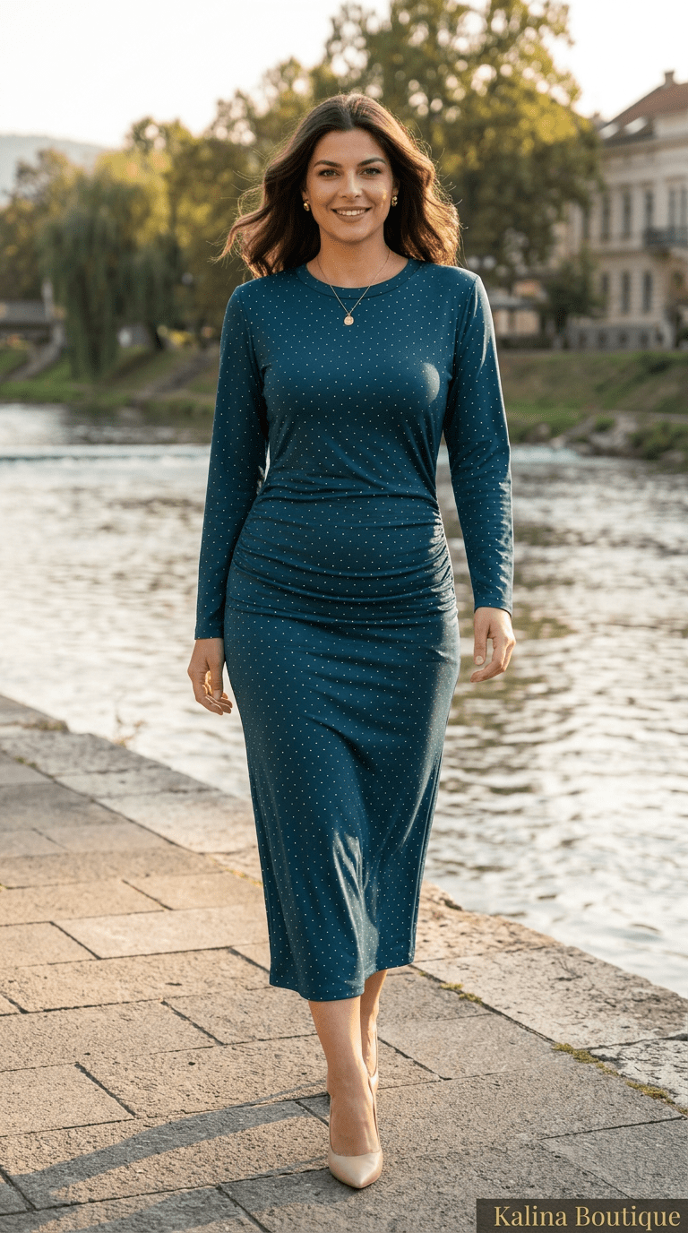 TALÉNA | Elegantna Midi Haljina sa Sitnim Sjajem
