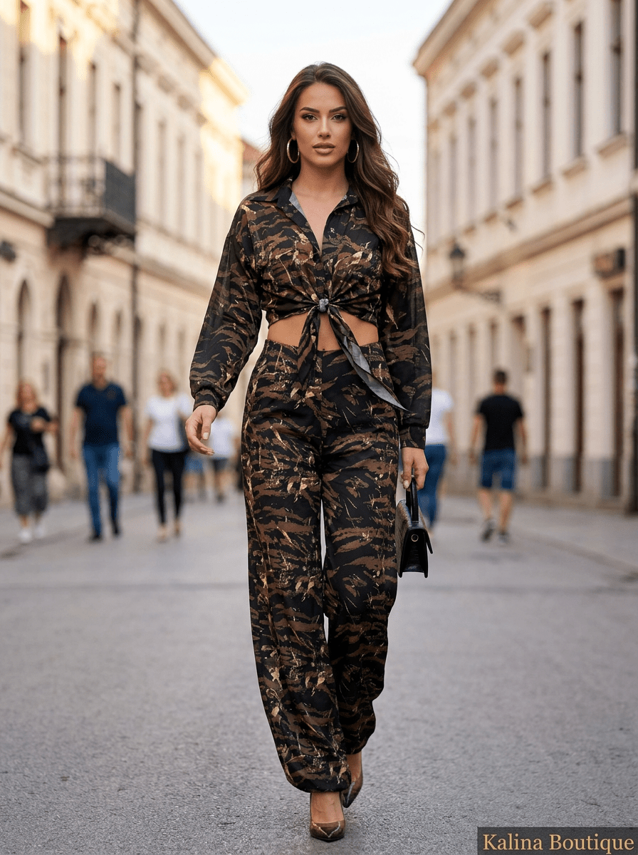 TARA | Camo Set sa Cropped Košuljom i Širokim