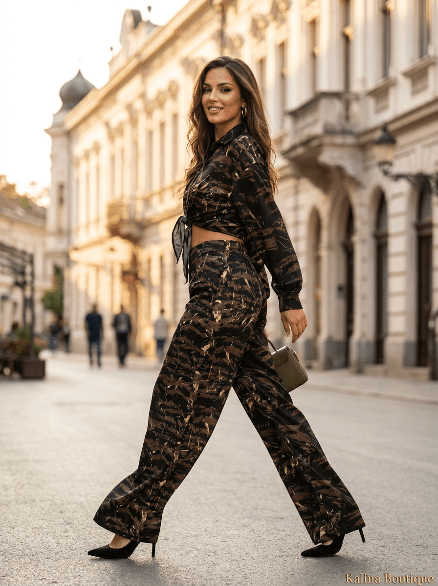 TARA | Camo Set sa Cropped Košuljom i Širokim