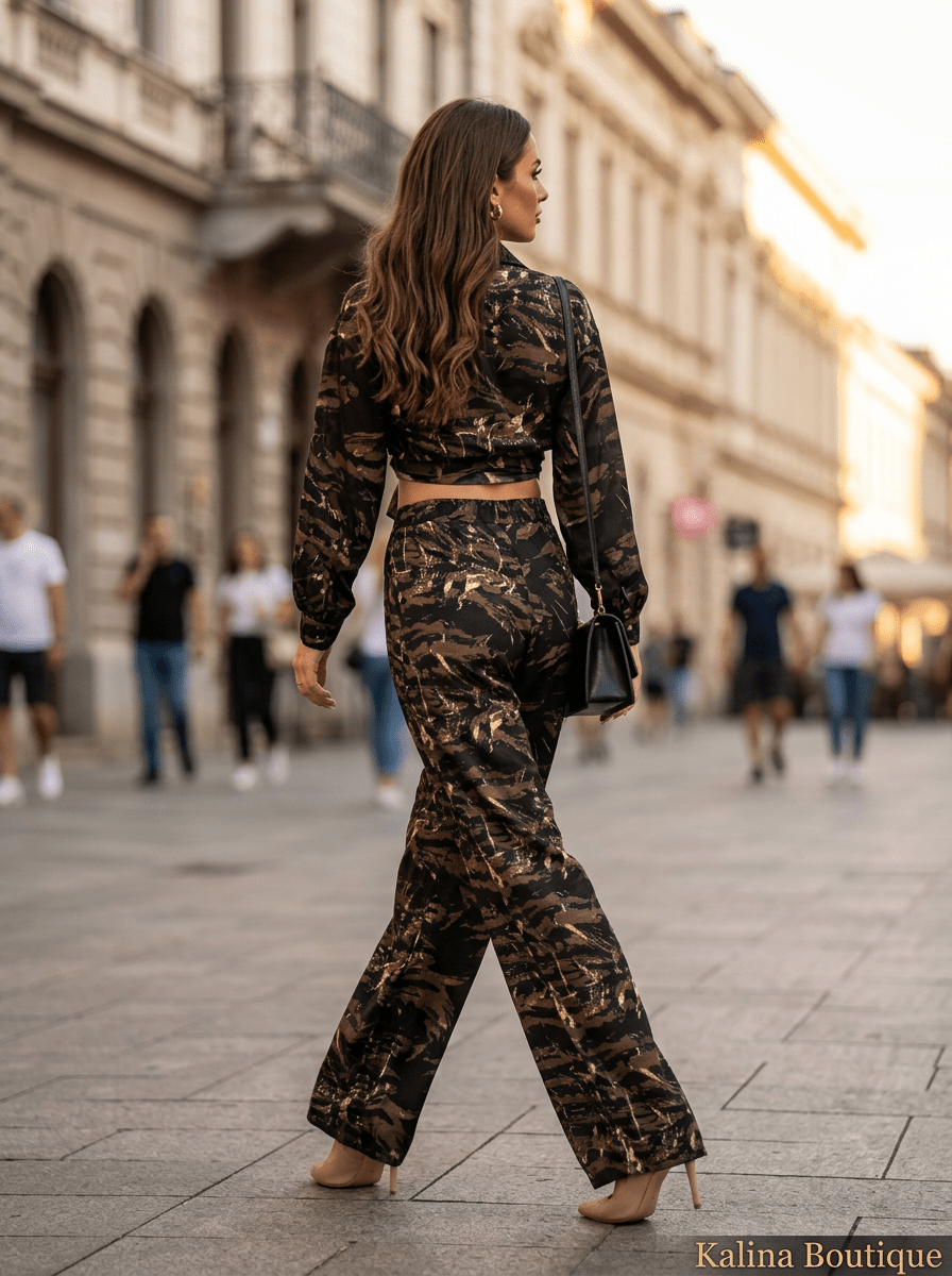 TARA | Camo Set sa Cropped Košuljom i Širokim
